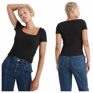 Madewell Ribbed Square-Neck Tee Black Size M | Minimalist Everyday Top